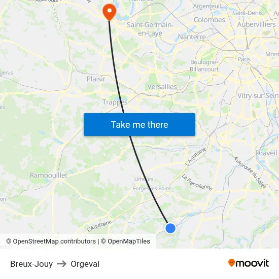 Breux-Jouy to Orgeval map
