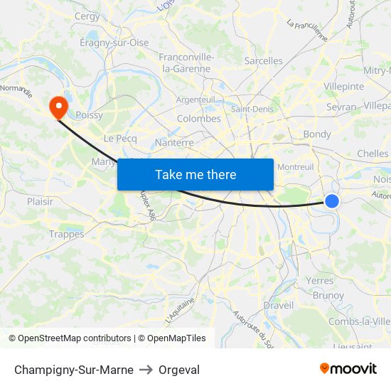 Champigny-Sur-Marne to Orgeval map