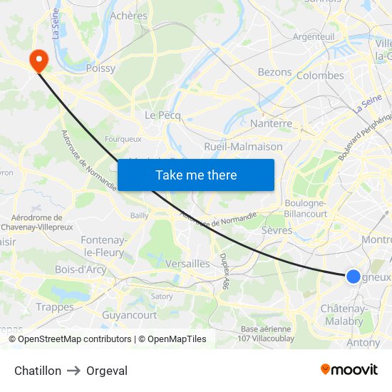 Chatillon to Orgeval map