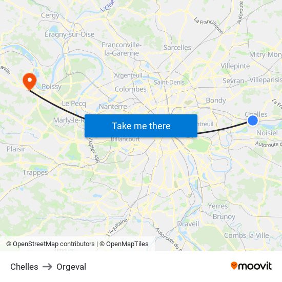 Chelles to Orgeval map