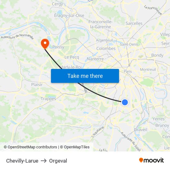 Chevilly-Larue to Orgeval map