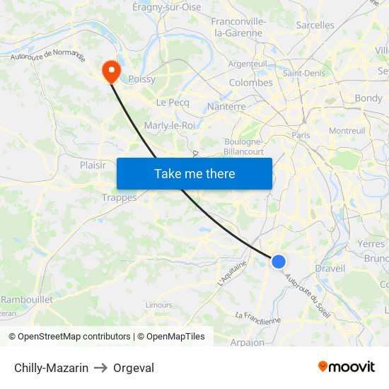 Chilly-Mazarin to Orgeval map