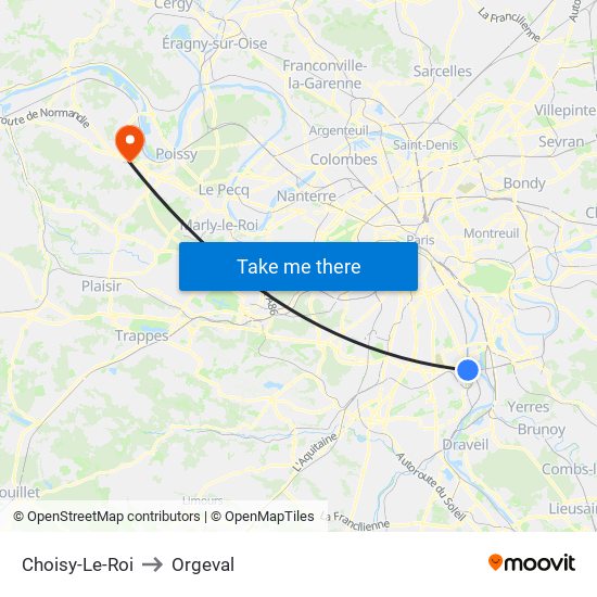 Choisy-Le-Roi to Orgeval map