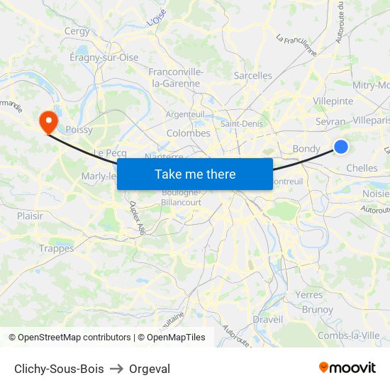 Clichy-Sous-Bois to Orgeval map