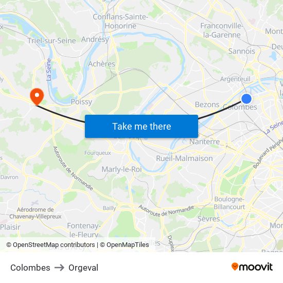 Colombes to Orgeval map