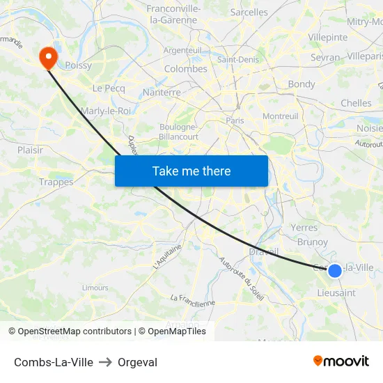 Combs-La-Ville to Orgeval map