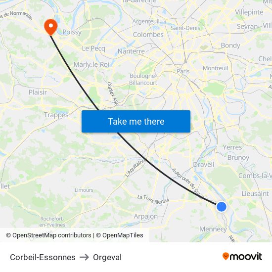 Corbeil-Essonnes to Orgeval map