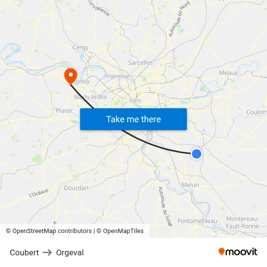 Coubert to Orgeval map