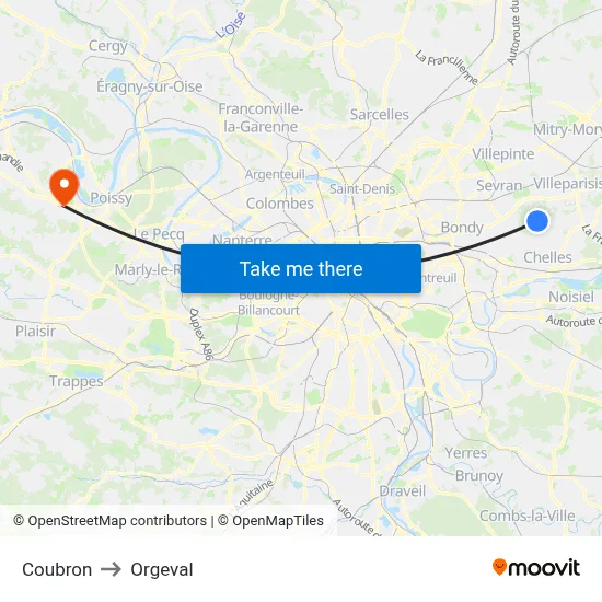Coubron to Orgeval map