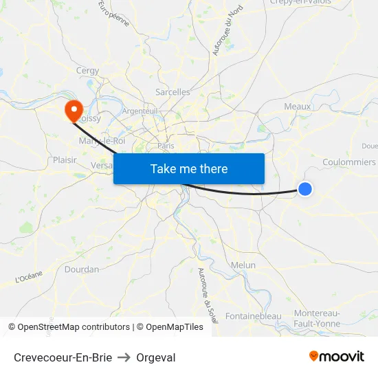 Crevecoeur-En-Brie to Orgeval map
