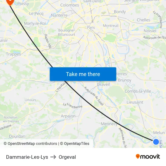 Dammarie-Les-Lys to Orgeval map