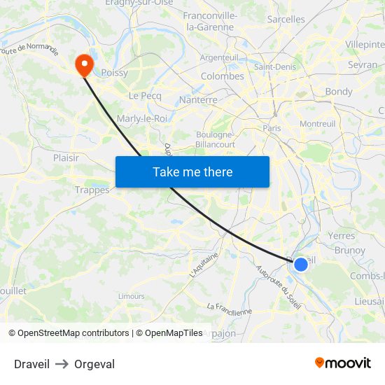 Draveil to Orgeval map