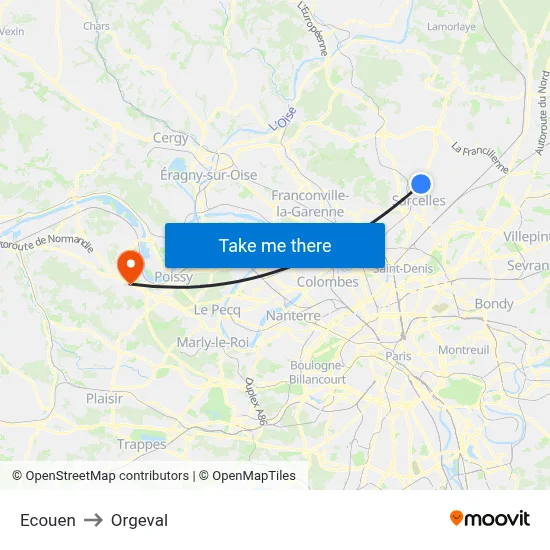 Ecouen to Orgeval map
