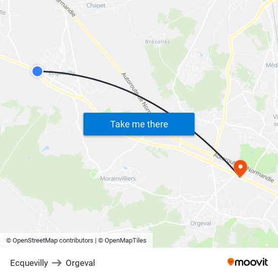 Ecquevilly to Orgeval map