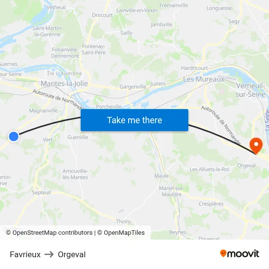 Favrieux to Orgeval map