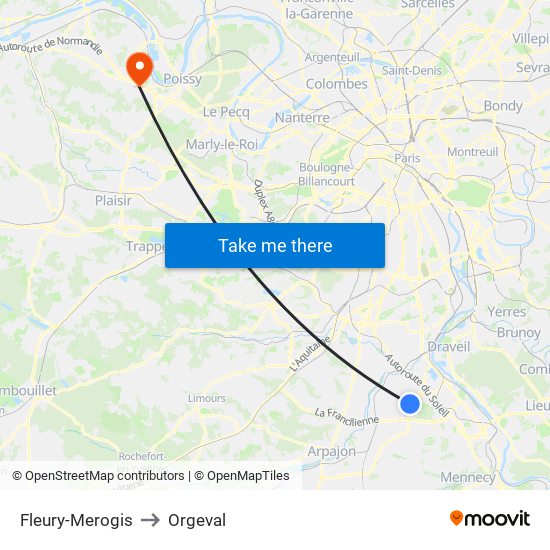 Fleury-Merogis to Orgeval map