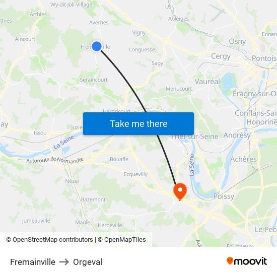 Fremainville to Orgeval map