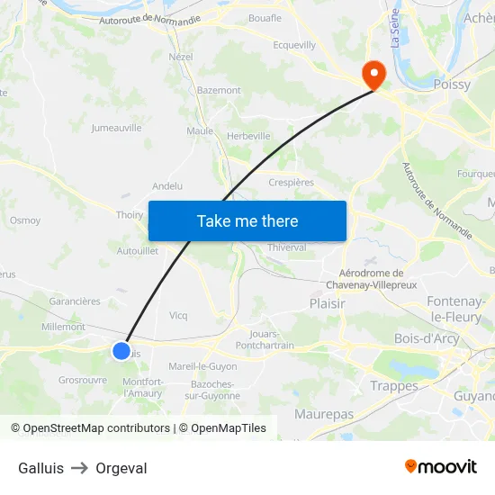 Galluis to Orgeval map