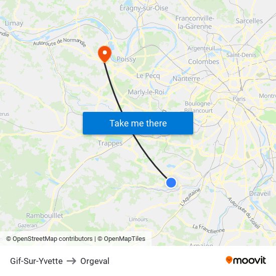 Gif-Sur-Yvette to Orgeval map