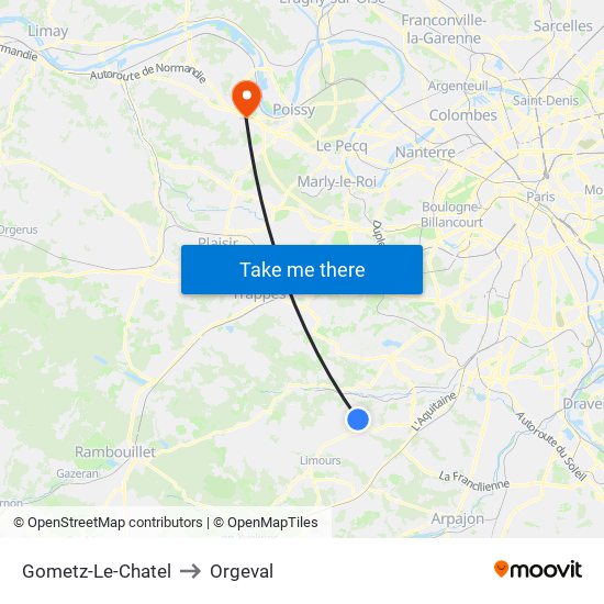 Gometz-Le-Chatel to Orgeval map