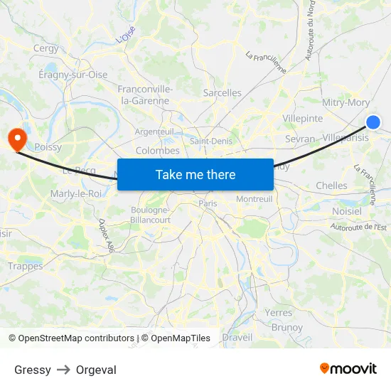 Gressy to Orgeval map