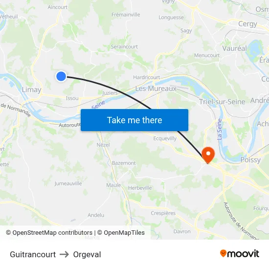 Guitrancourt to Orgeval map