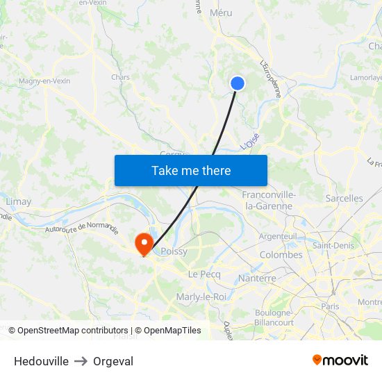 Hedouville to Orgeval map