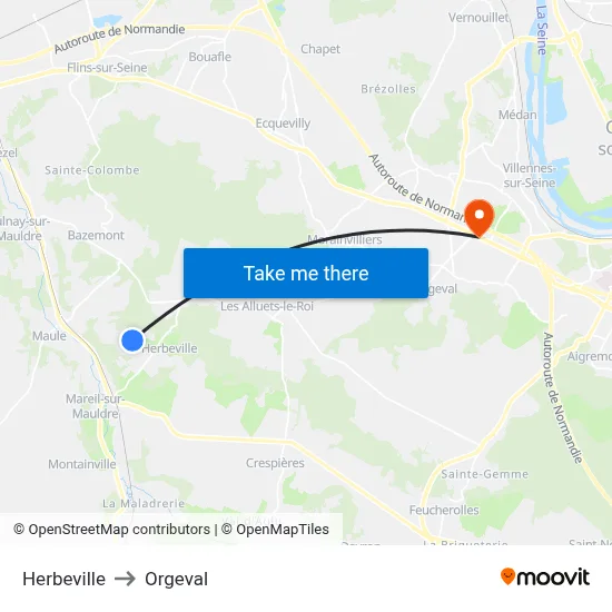 Herbeville to Orgeval map