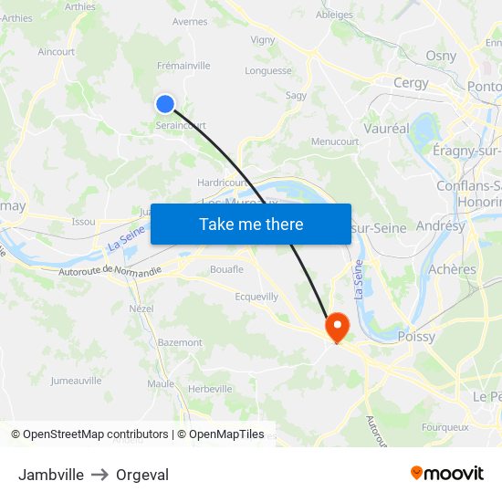 Jambville to Orgeval map