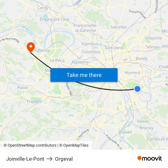 Joinville-Le-Pont to Orgeval map