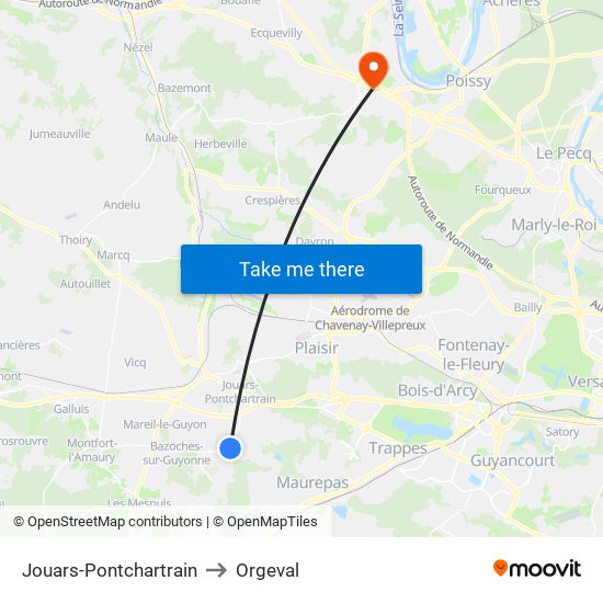 Jouars-Pontchartrain to Orgeval map