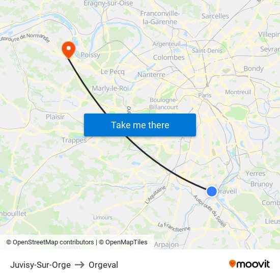 Juvisy-Sur-Orge to Orgeval map