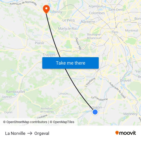 La Norville to Orgeval map