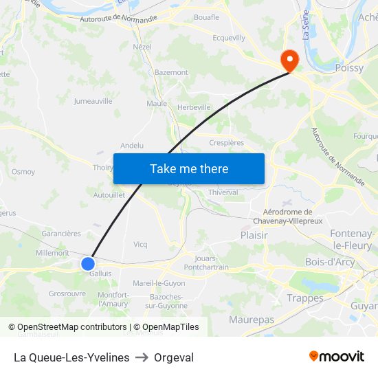 La Queue-Les-Yvelines to Orgeval map