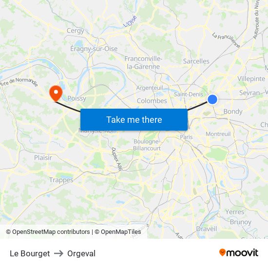 Le Bourget to Orgeval map