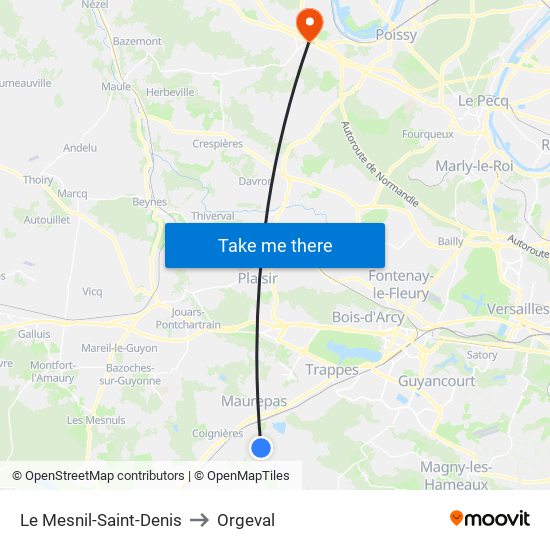 Le Mesnil-Saint-Denis to Orgeval map