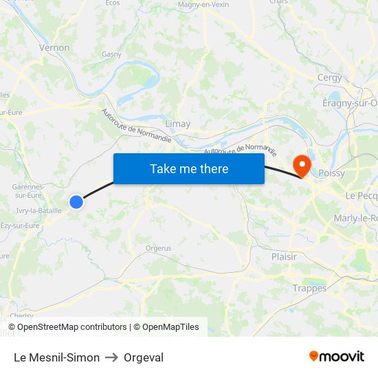 Le Mesnil-Simon to Orgeval map