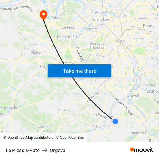 Le Plessis-Pate to Orgeval map