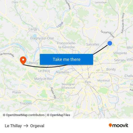 Le Thillay to Orgeval map