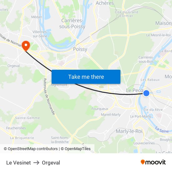 Le Vesinet to Orgeval map