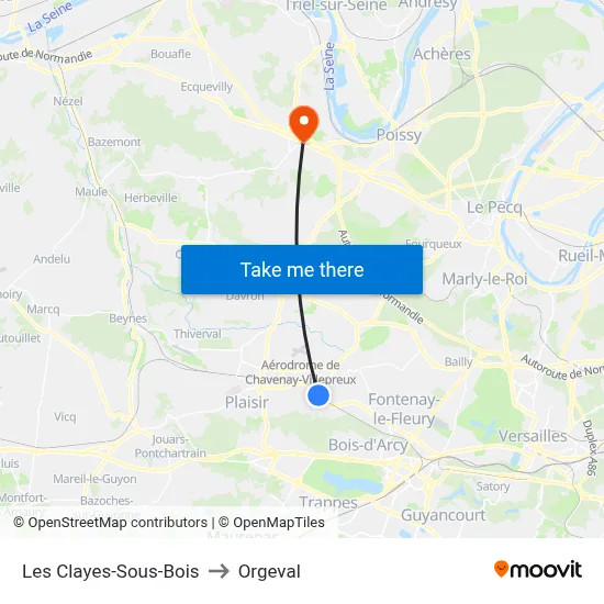 Les Clayes-Sous-Bois to Orgeval map