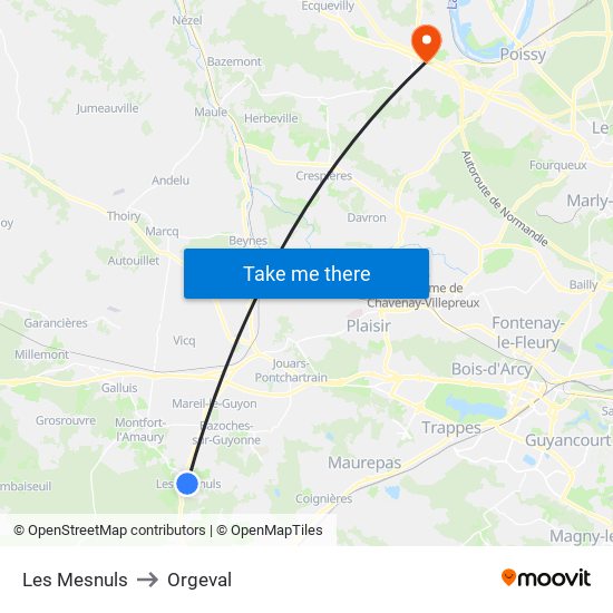 Les Mesnuls to Orgeval map
