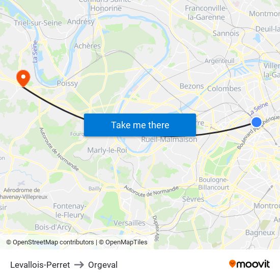 Levallois-Perret to Orgeval map