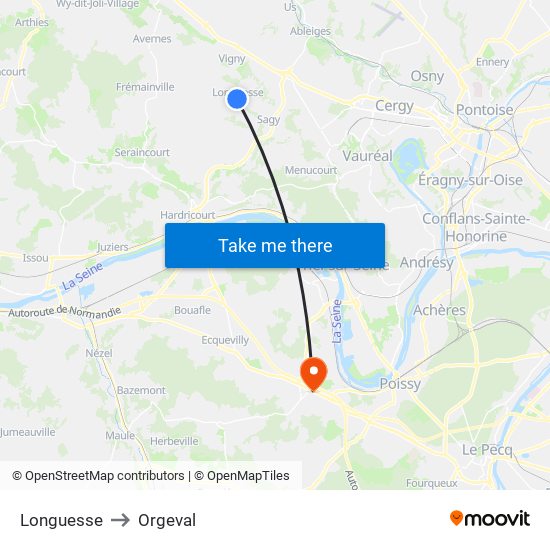 Longuesse to Orgeval map