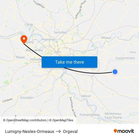 Lumigny-Nesles-Ormeaux to Orgeval map