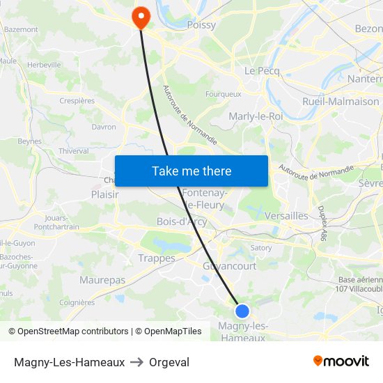 Magny-Les-Hameaux to Orgeval map