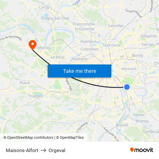 Maisons-Alfort to Orgeval map