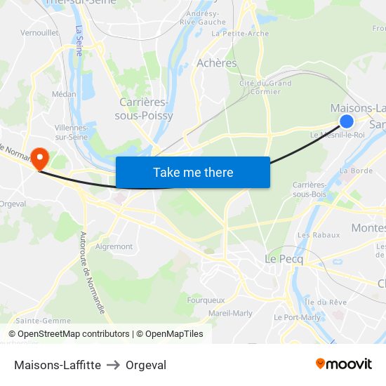 Maisons-Laffitte to Orgeval map