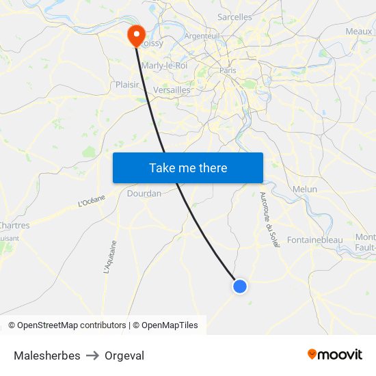 Malesherbes to Orgeval map