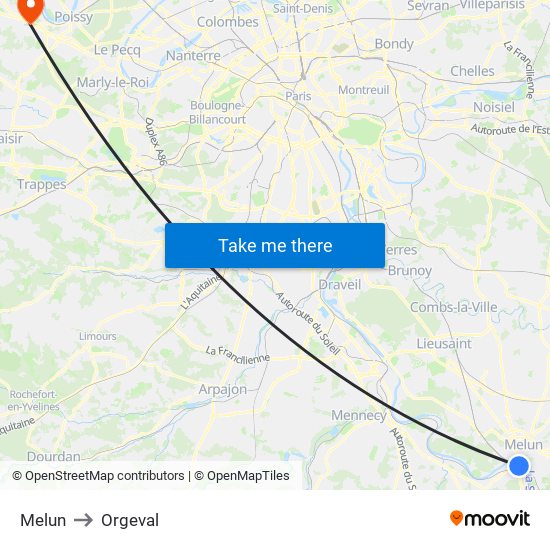 Melun to Orgeval map